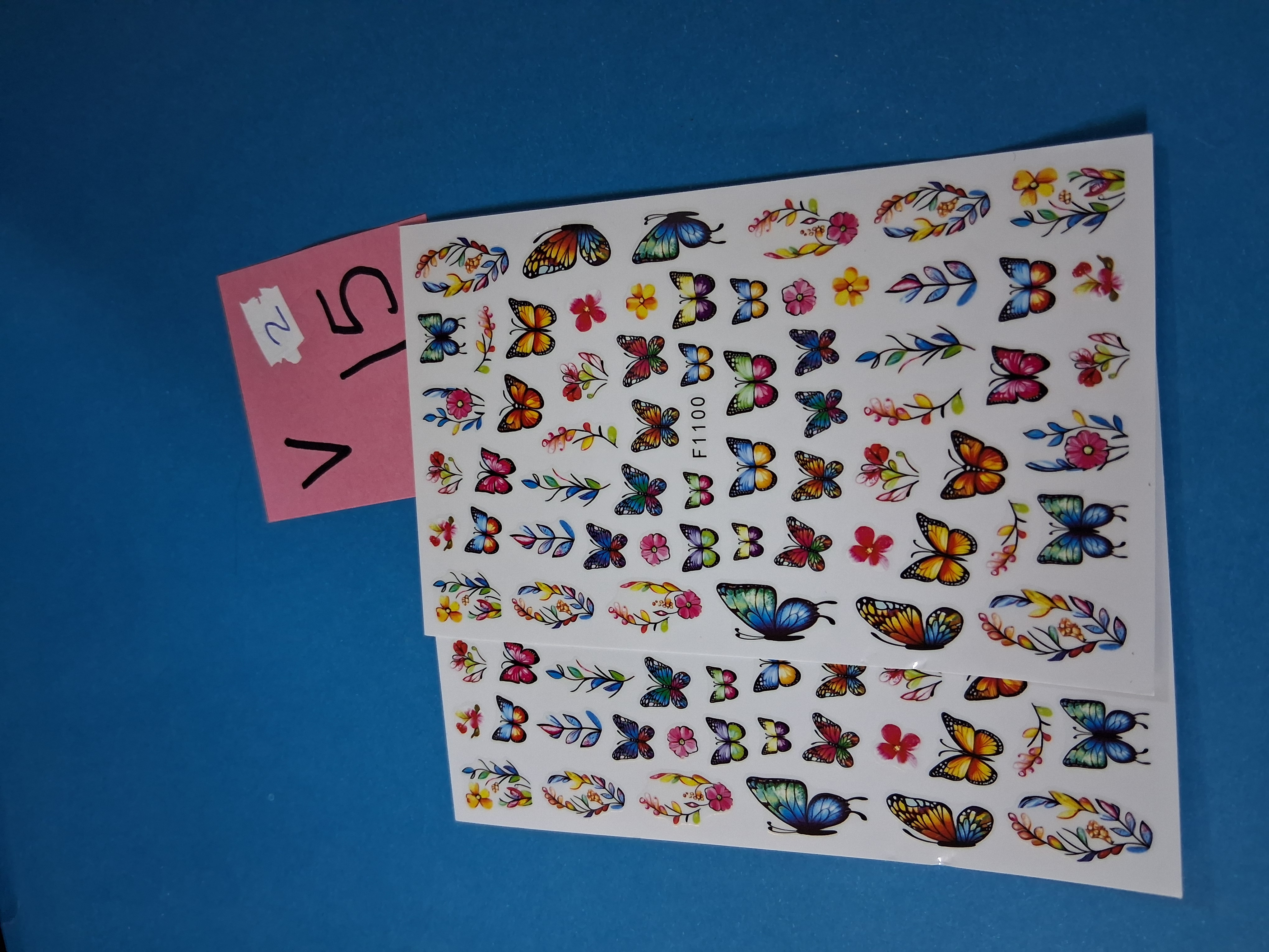 Nail Art Stickers — INV 15V-2 Rainbow Butterflies & Flowers (F1100, 3 sheets)
